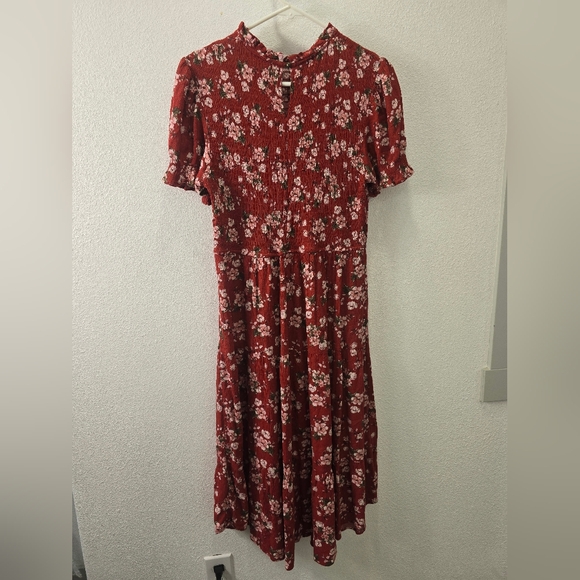 Floral Puff-Sleeve Midi Dress Womens L size - Picture 5 of 10